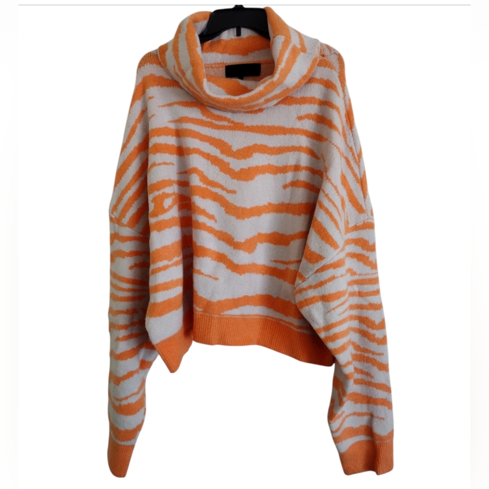 Kendall + Kylie orange creamsicle white zebra print turtleneck sweater size 4X